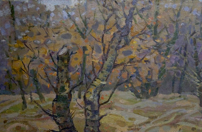 Impressionistic autumnal wetland forest oil painting by Ruban Grigory Savelievich