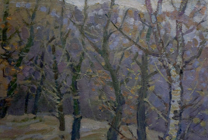 Oil painting Wetland by Ruban Grigory Savelievich: textured forest with bare trees
