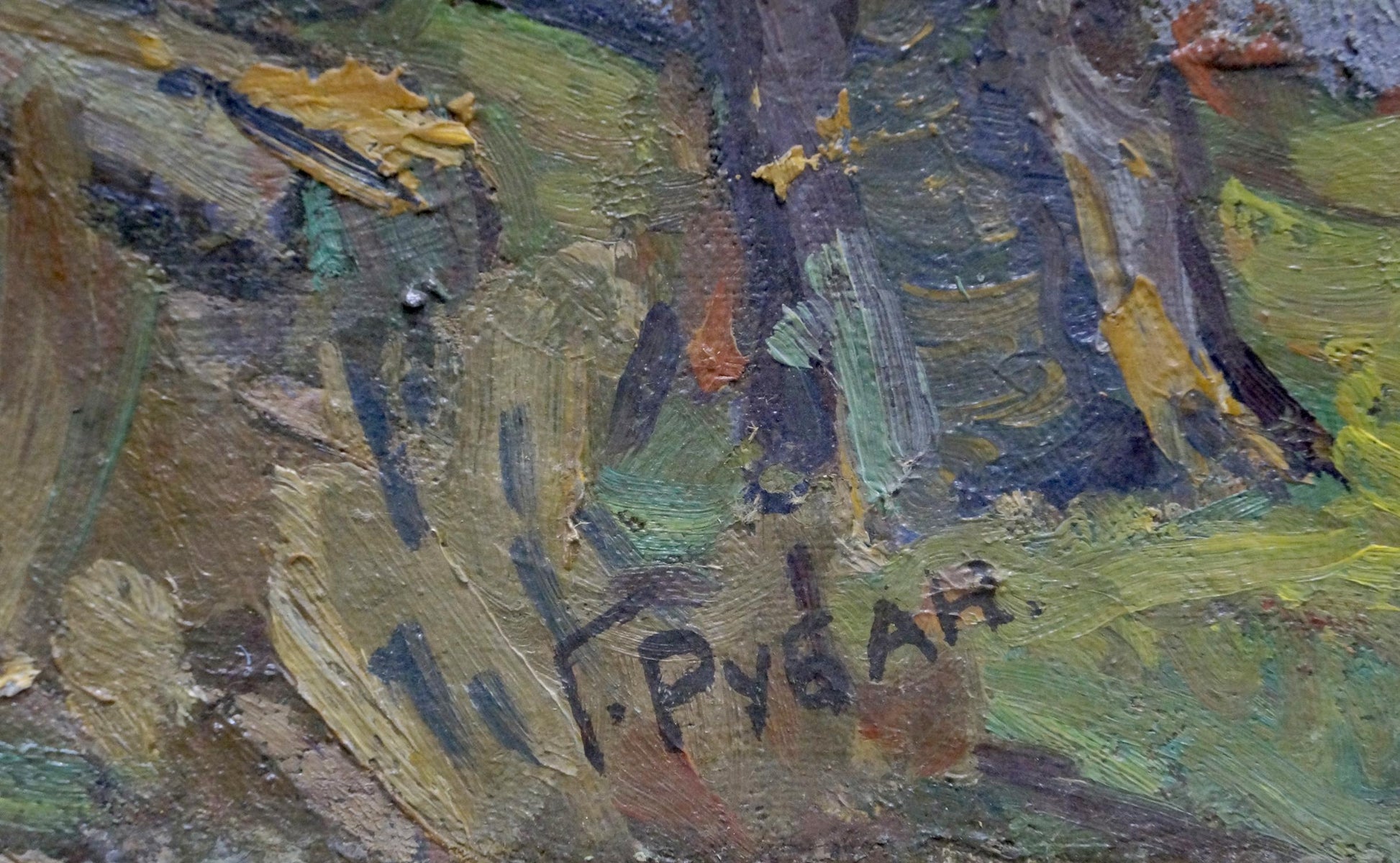 Oil painting Wetland by Ruban Grigory Savelievich with textured green, yellow, blue strokes