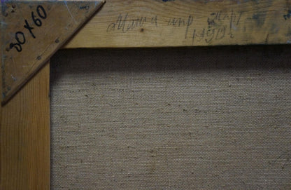 Weathered wooden crate with faded markings for Maria Titarenko oil painting