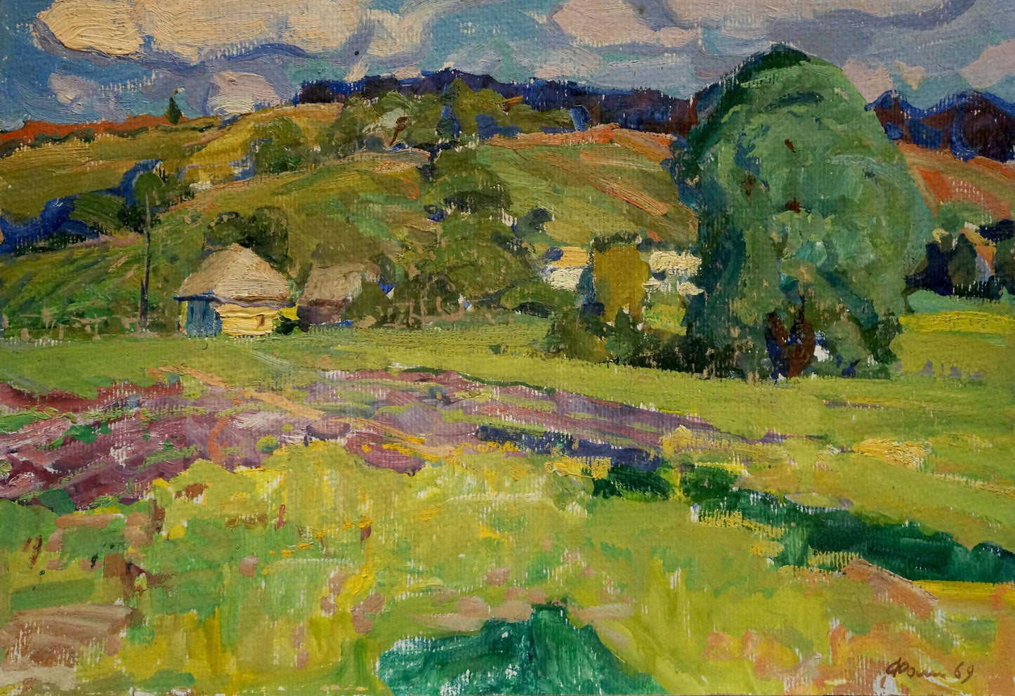 Vibrant impressionist oil painting Quiet village life by Anatoly Fomin