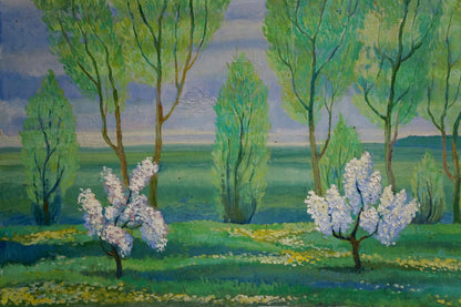 Vibrant impressionist oil painting of spring landscape by Daniil Georgievich Narbut