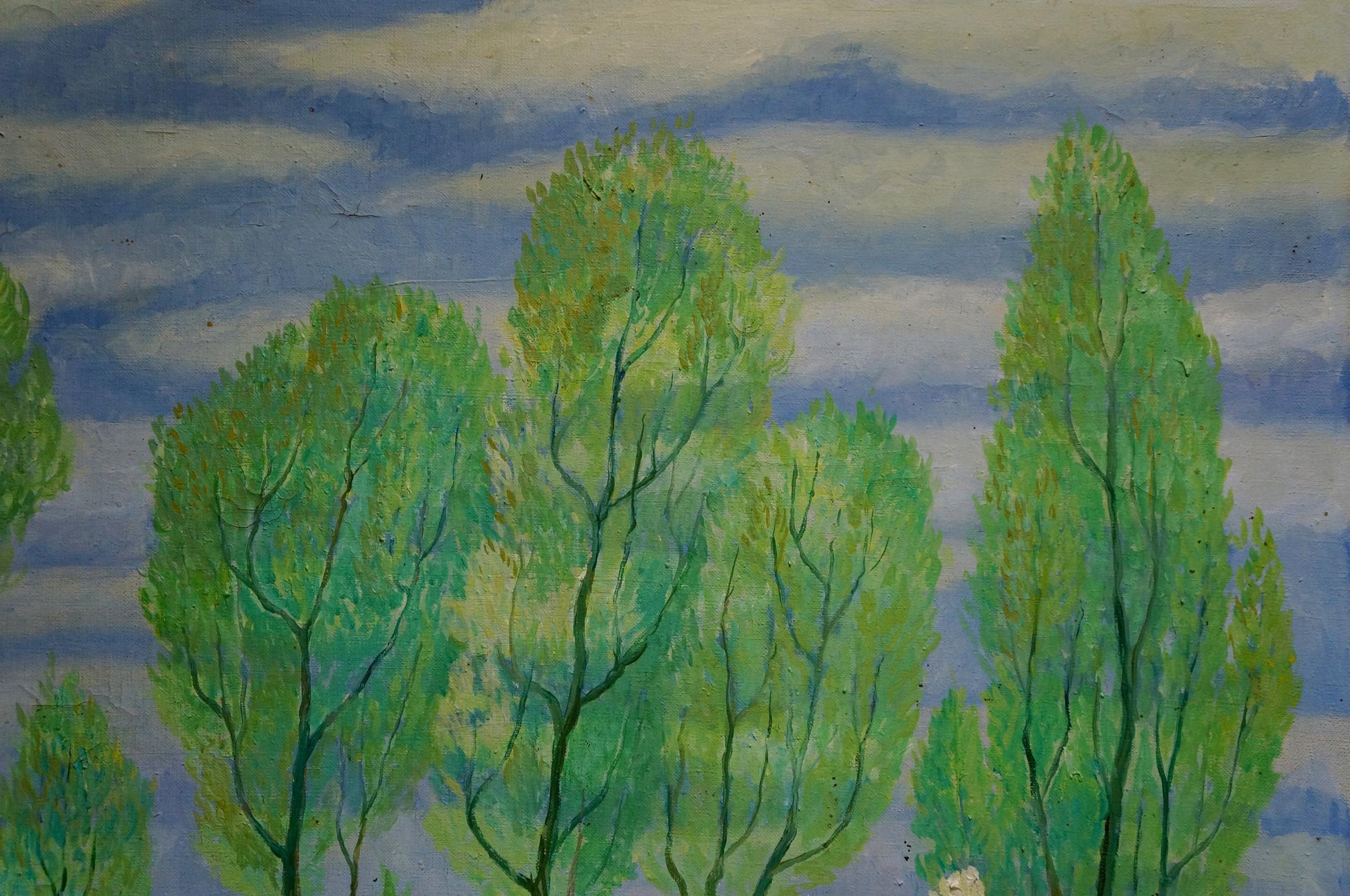 Oil painting of green landscape with tall trees by Daniil Georgievich Narbut