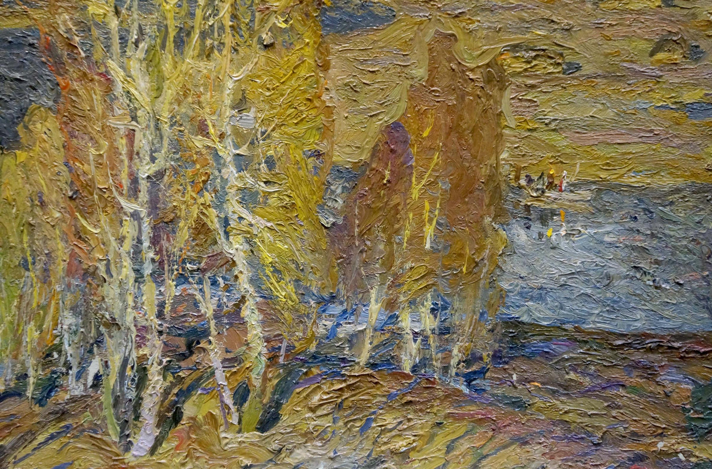 Oil painting Autumn forest by the river Grigory Ruban impressionistic landscape