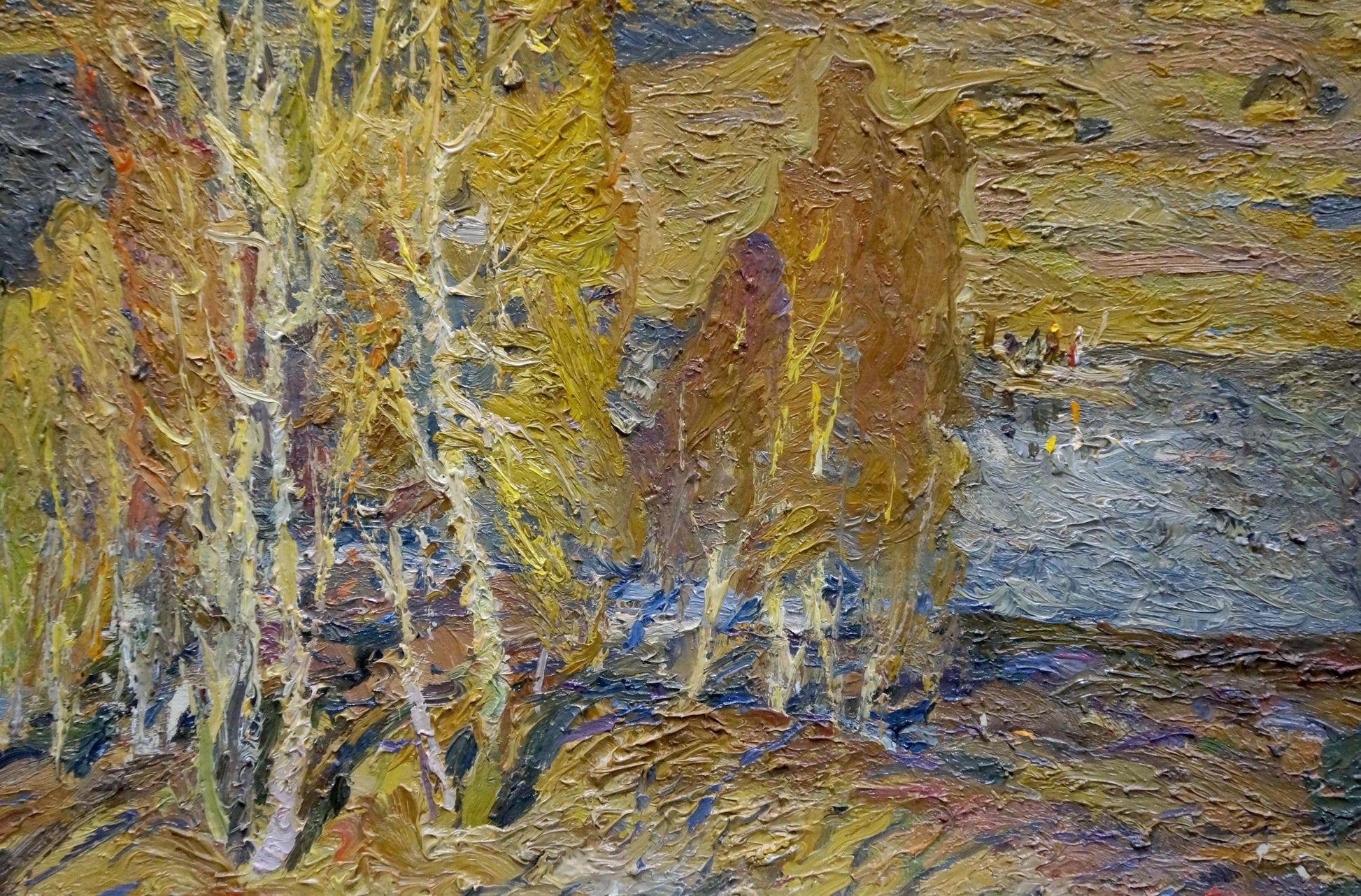 Oil painting Autumn forest by the river Grigory Ruban impressionistic landscape