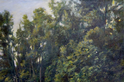 Oil painting of swamps in lush impressionistic forest by unknown artist