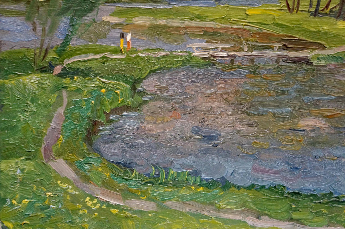 Oil painting by Ruban Grigory Savelievich: children by serene pond path