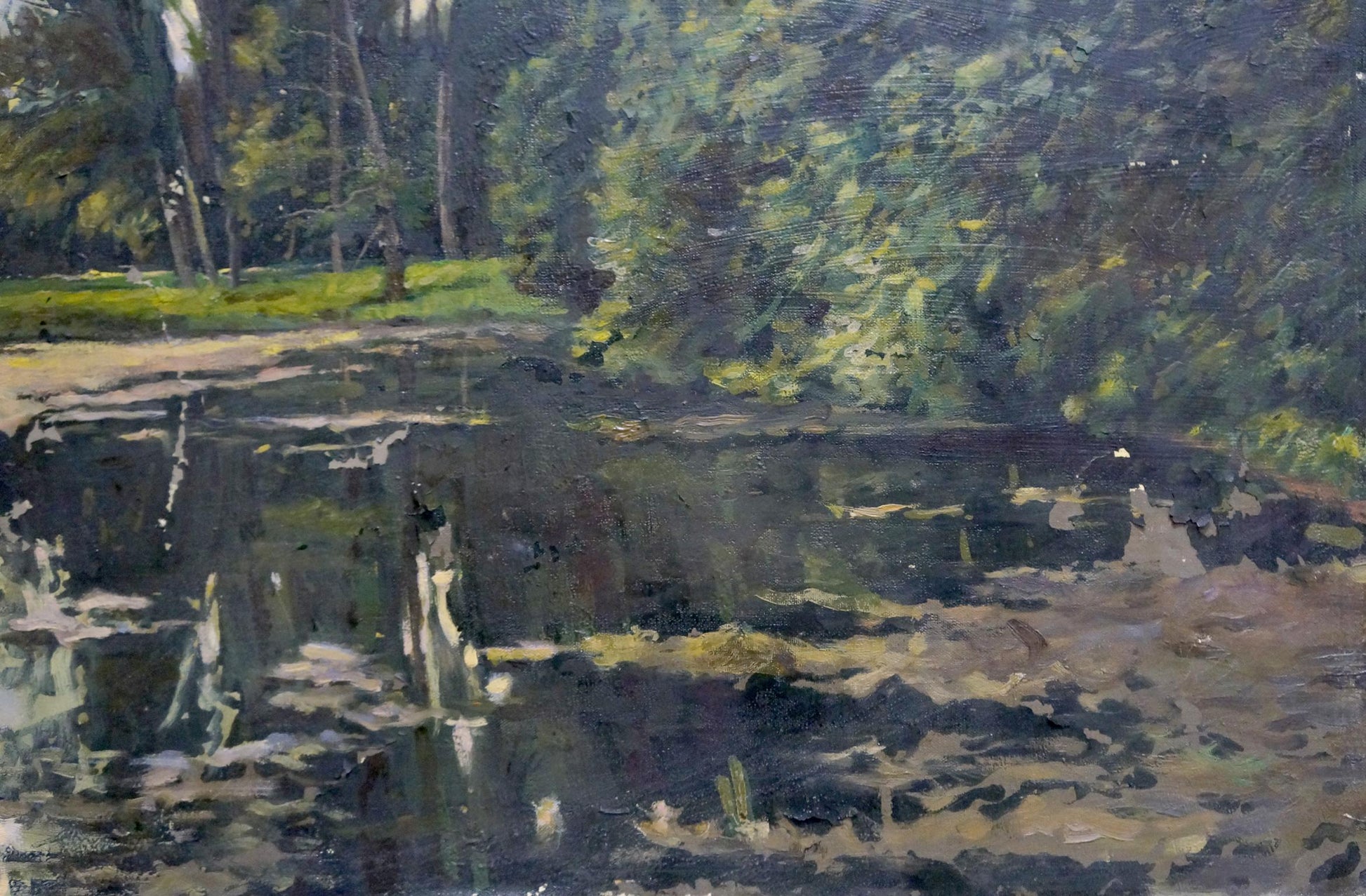 Serene impressionistic oil painting of swamps in forest by unknown artist