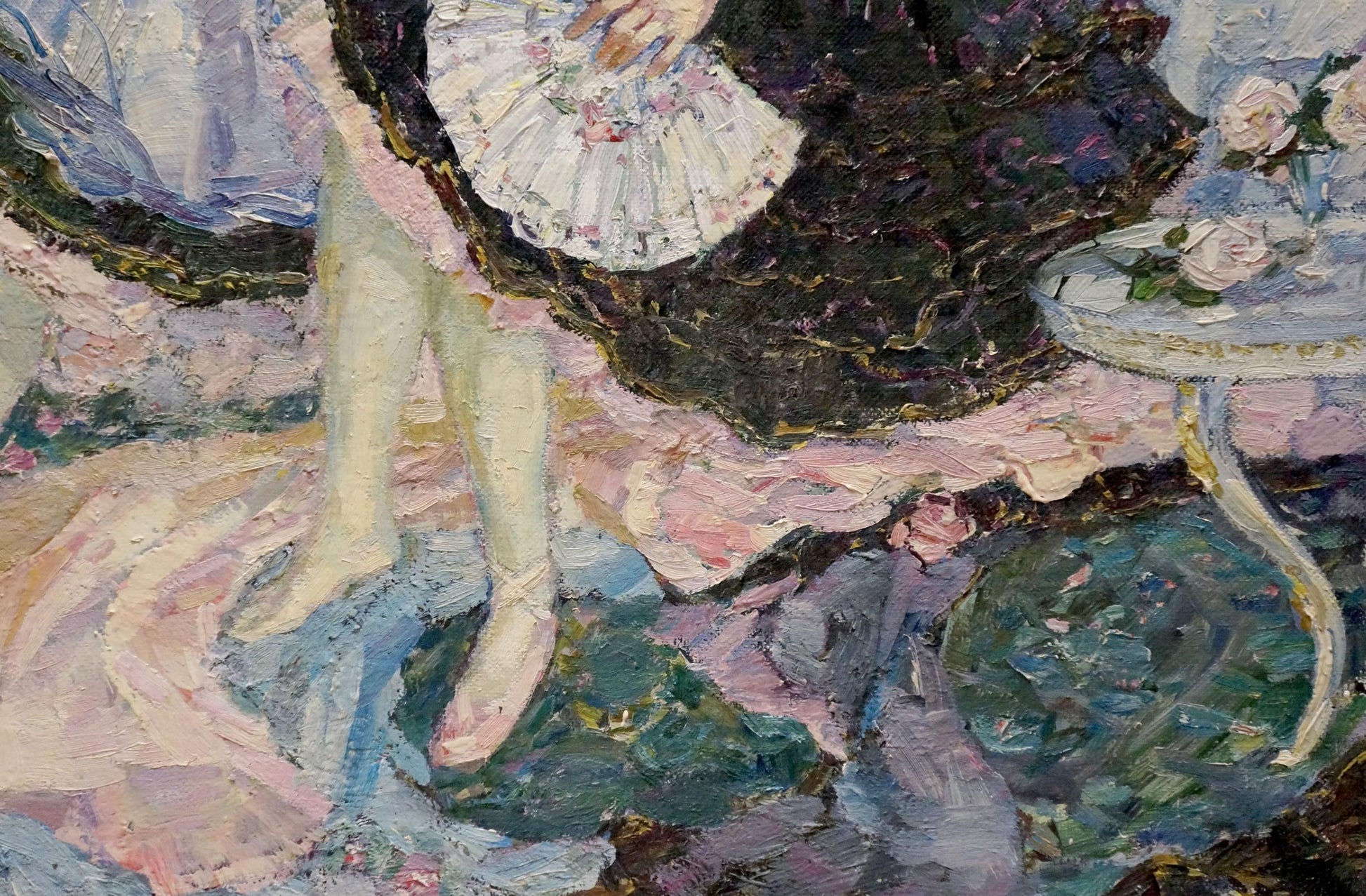 Oil painting of ballerina in black white floral costume by Tytarenko Odarka Anatoliivna