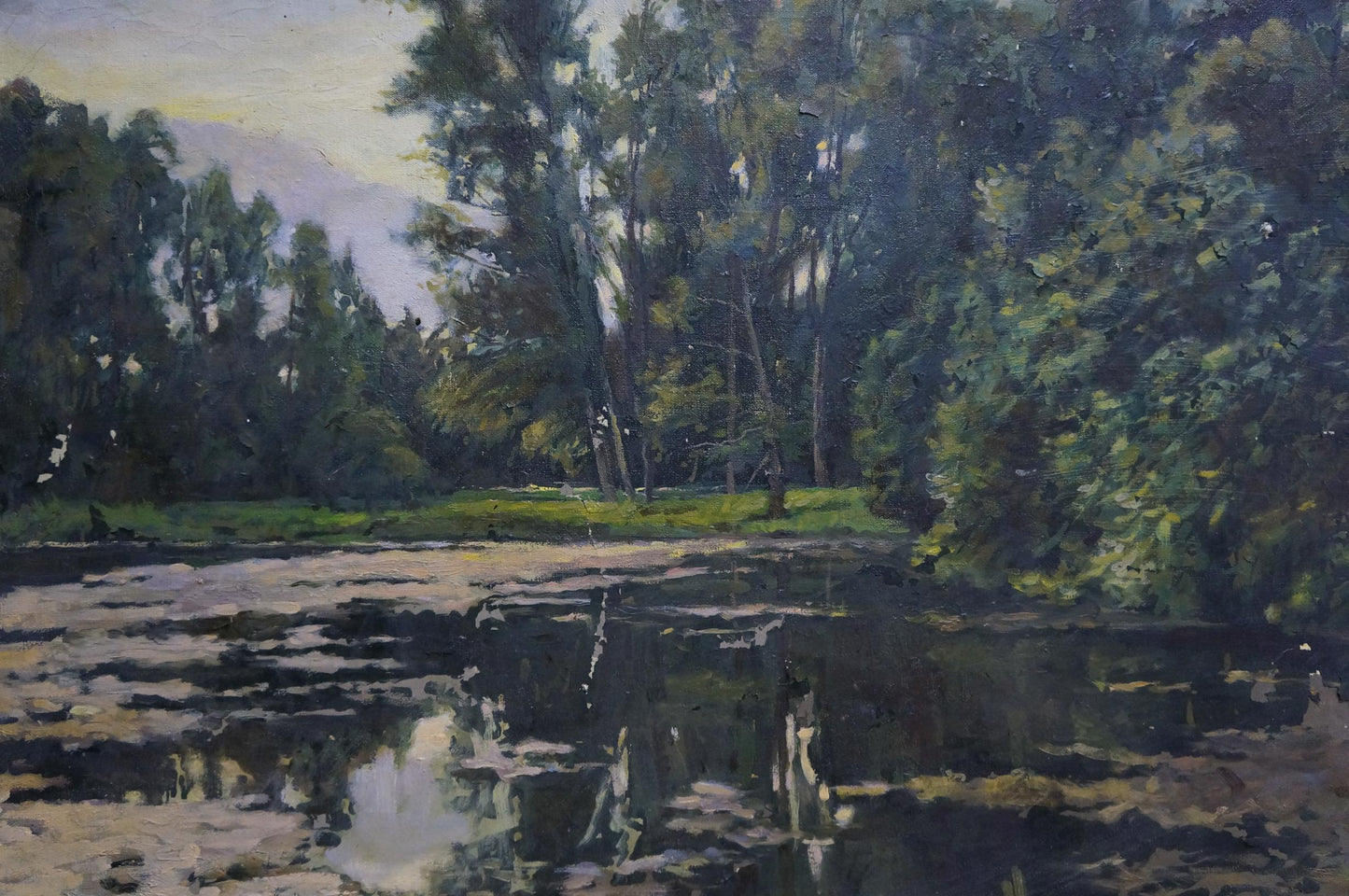 Serene oil painting of swamps in forest by unknown artist at twilight