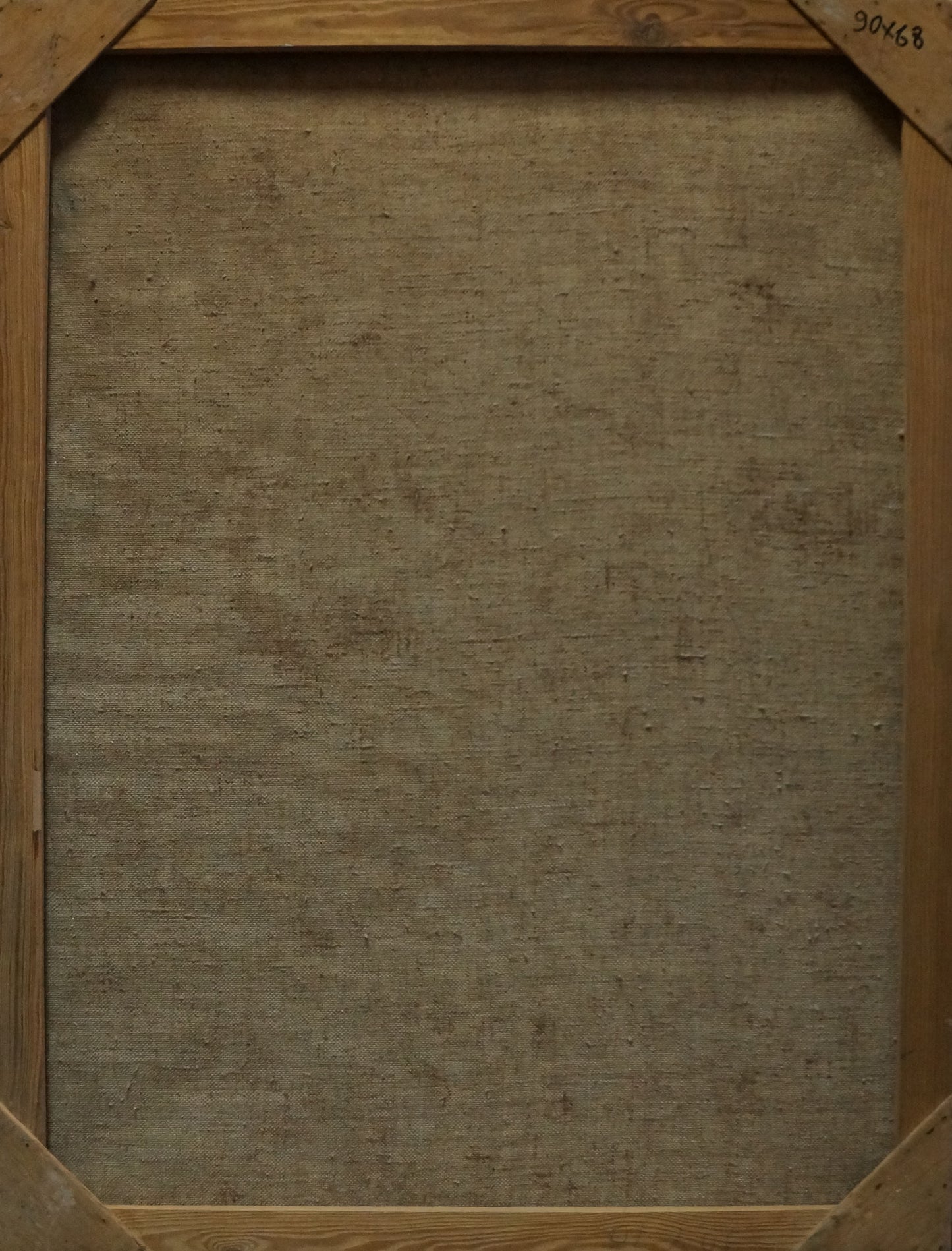 Back of rustic wooden frame with beige linen backing for Oil painting Ballerinas by Tytarenko Odarka Anatoliivna