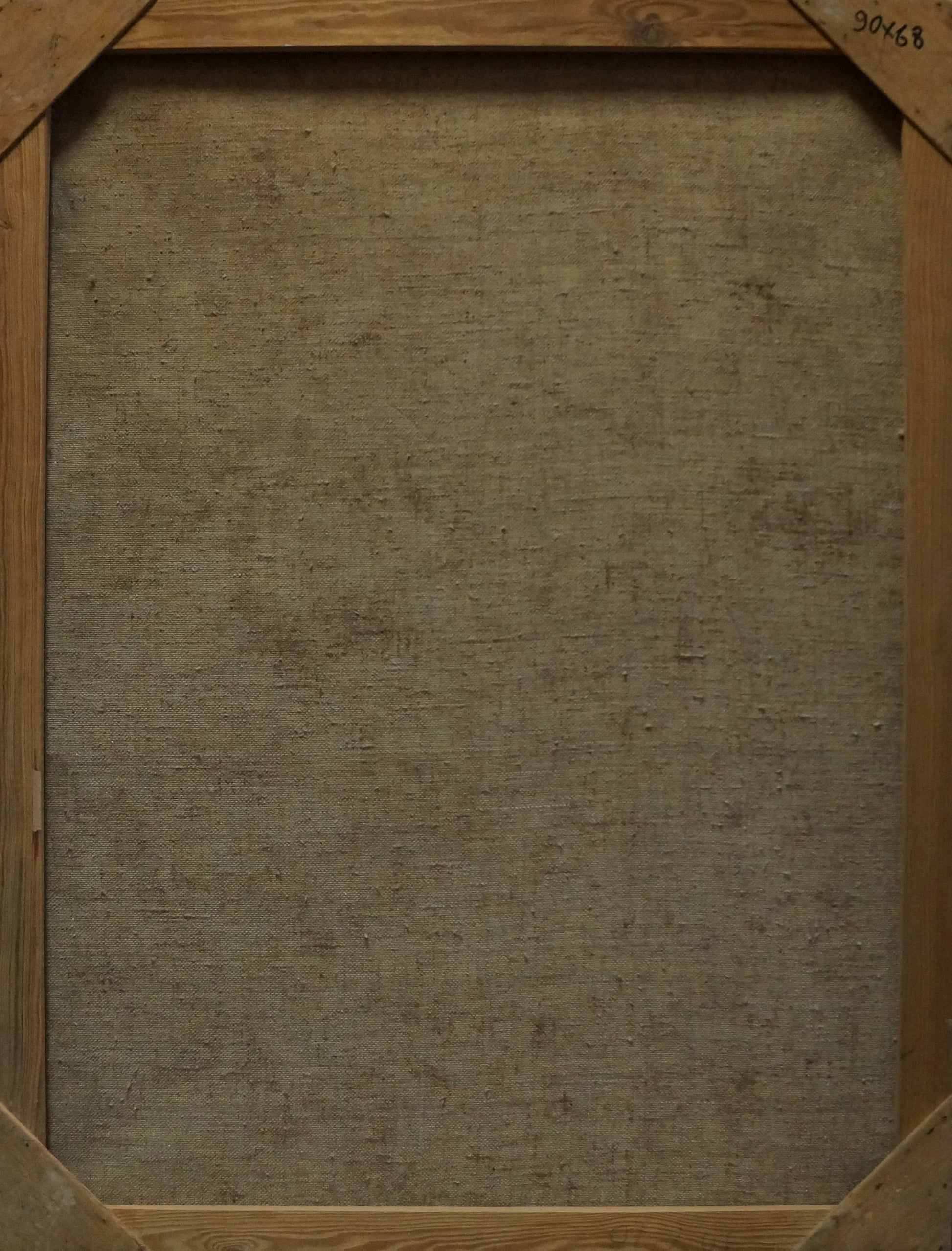 Back of rustic wooden frame with beige linen backing for Oil painting Ballerinas by Tytarenko Odarka Anatoliivna