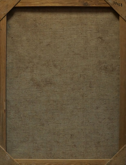 Back of rustic wooden frame with beige linen backing for Oil painting Ballerinas by Tytarenko Odarka Anatoliivna