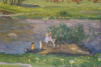Oil painting Children by the River by Ruban Grigory Savelievich