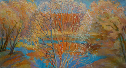 Vibrant impressionist oil painting of autumn trees by Titarenko Maria Anatolyevna