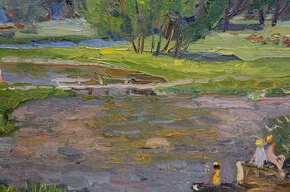 Oil painting Children by the River by Ruban Grigory Savelievich
