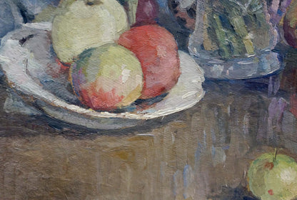 Oil painting by Ruban Grigory Savelievich: white plate with colorful apples