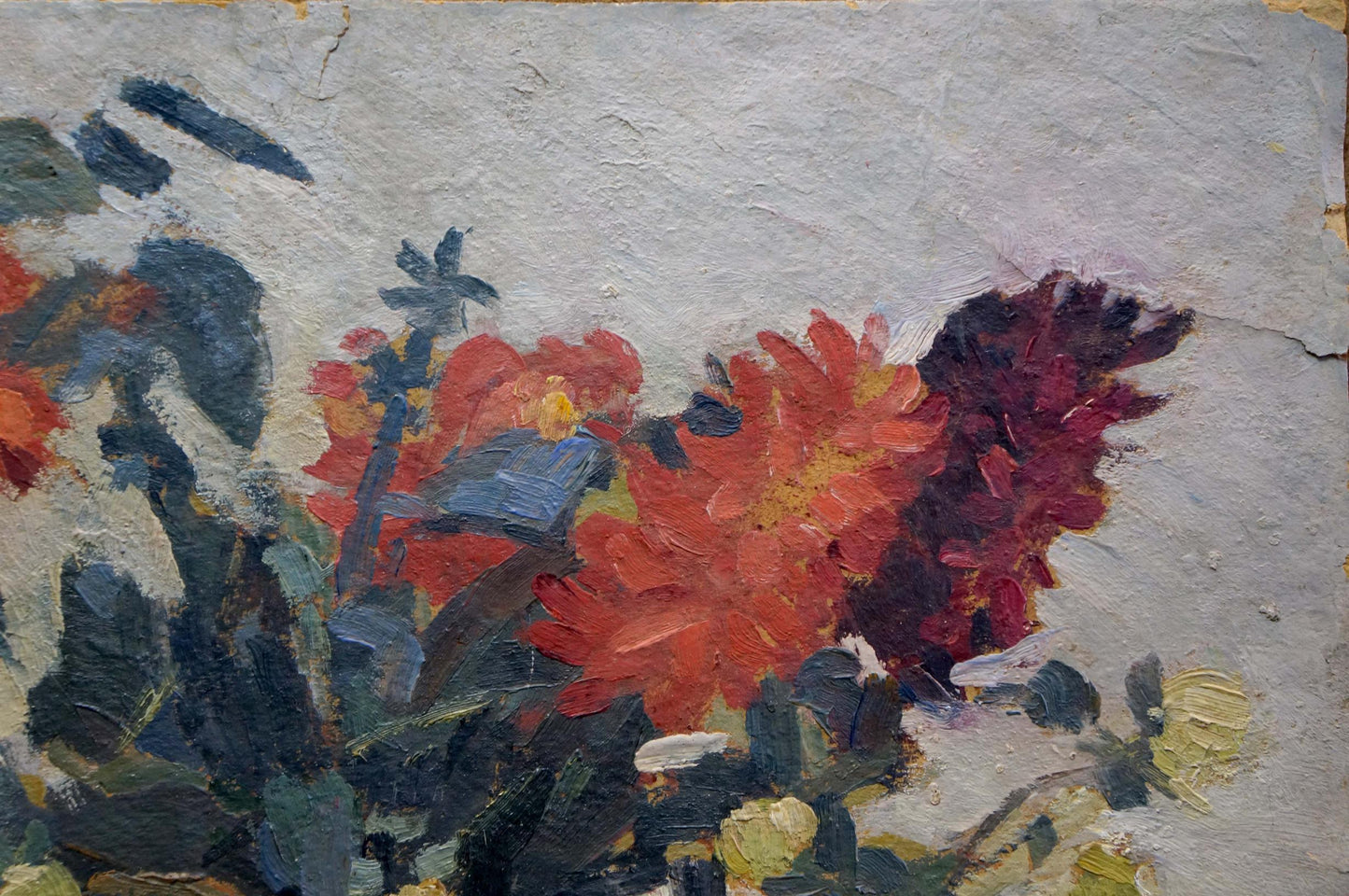 Vibrant red and maroon dahlias oil painting by Ruban Grigory Savelievich