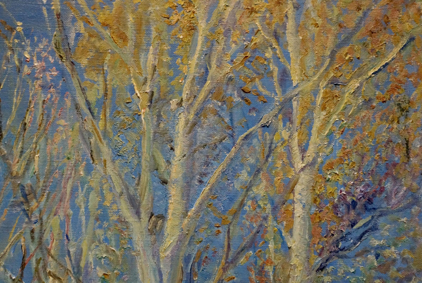Impressionistic oil painting of autumn forest bare branches by Tytarenko Odarka Anatoliivna