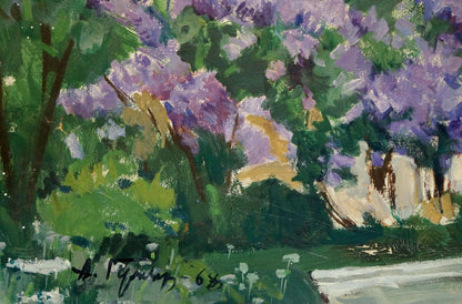 Vibrant impressionistic oil painting Among the Lilacs by Gulyayev A. G