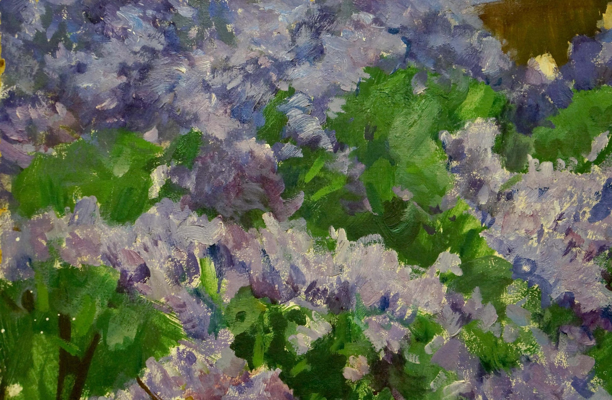 Vibrant oil painting Among the lilacs by Gulyayev A. G. with lilac blossoms