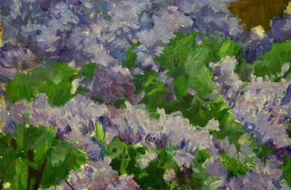 Vibrant oil painting Among the lilacs by Gulyayev A. G. with lilac blossoms