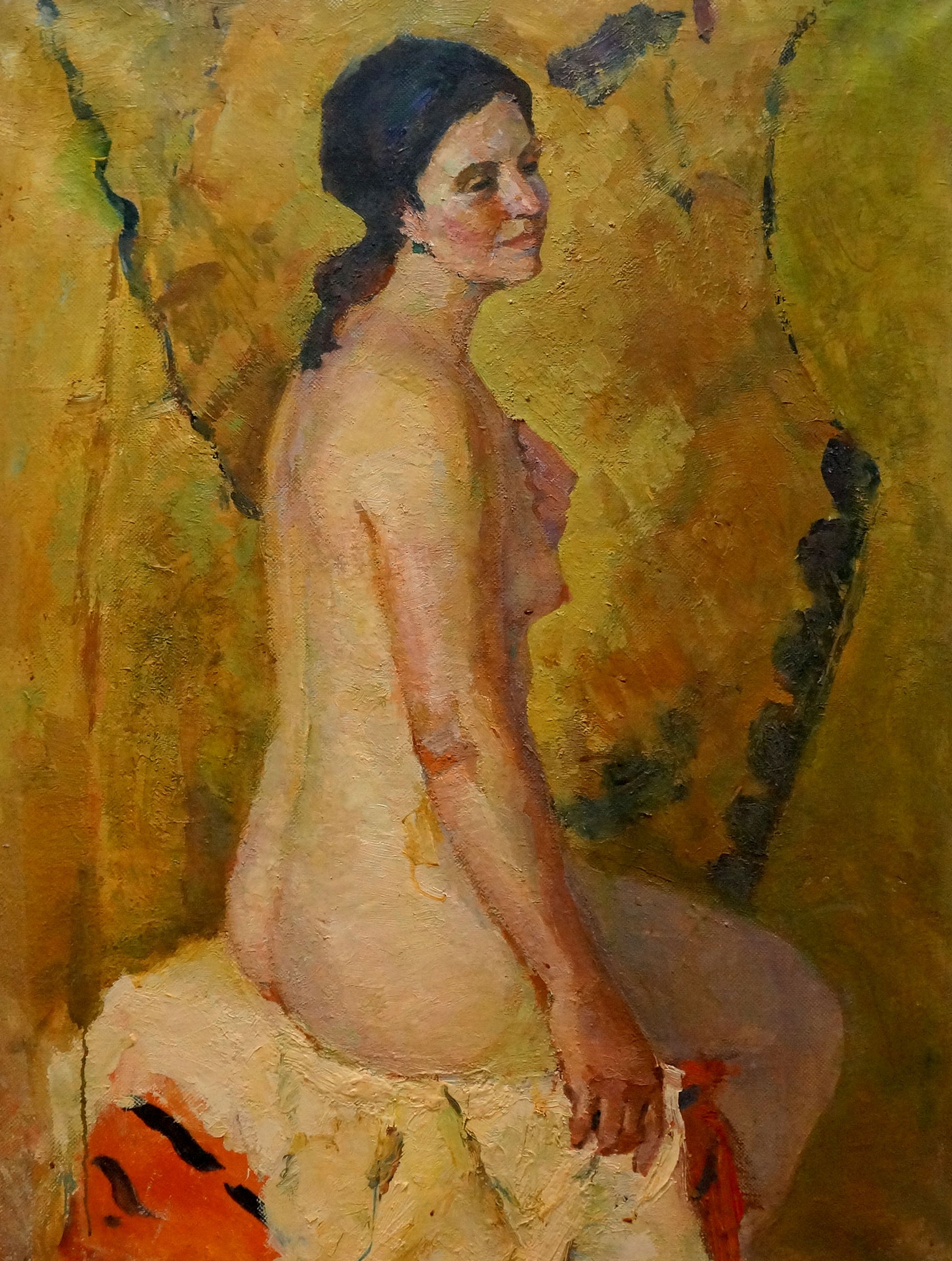 Oil painting of pensive female figure by Maria Titarenko