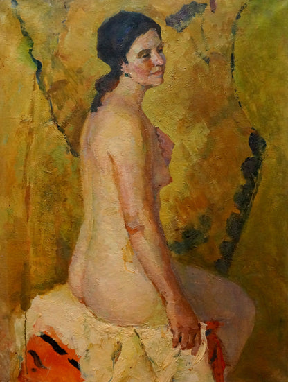 Oil painting of pensive female figure by Maria Titarenko