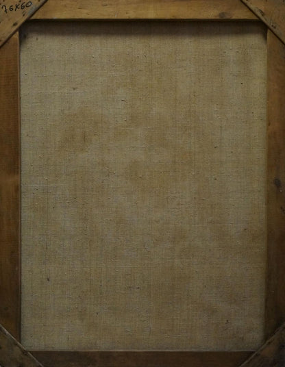 Back of Maria Titarenko oil painting Seated portrait of a man, beige linen and wood frame