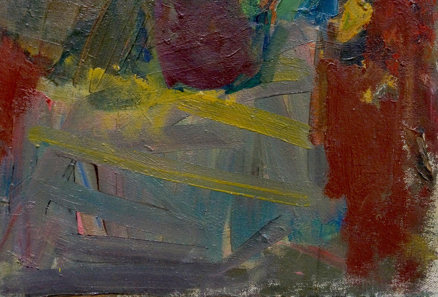Oil painting Flowers on the table by Schwab Vladimir, abstract red yellow gray strokes