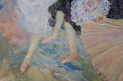 Oil painting of pale pink ballet slippers by Titarenko Maria Anatolyevna