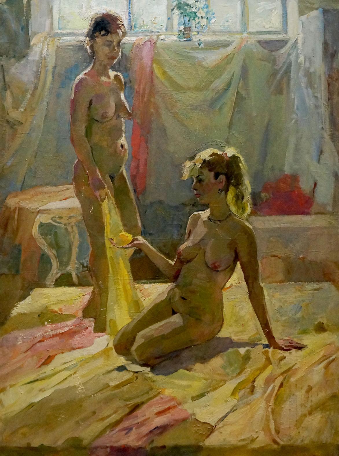 Graceful female figures oil painting by Maria Titarenko, sunlit room