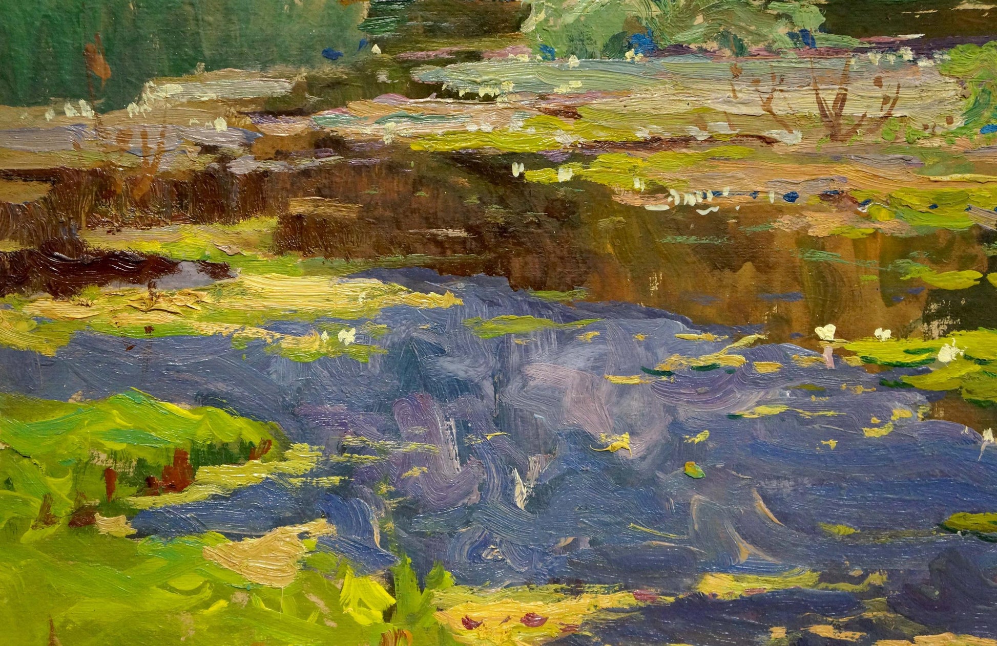 Vibrant impasto oil painting of lily pond by Fomin Anatoly Nikiforovich