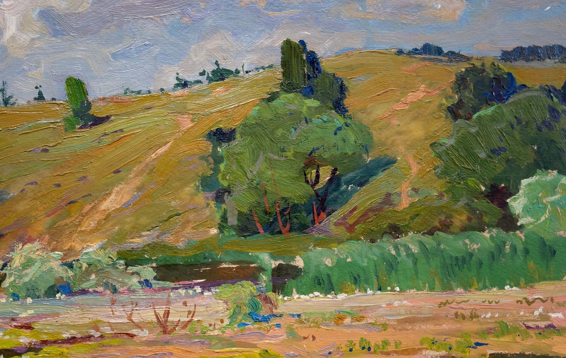 Vibrant impressionist landscape by Fomin Anatoly Nikiforovich with golden hills