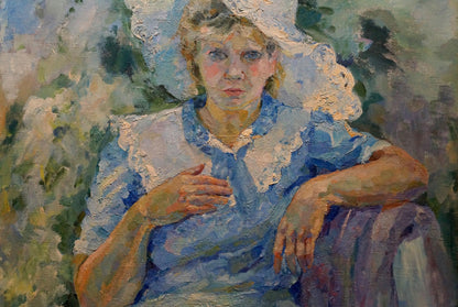 Impressionistic oil painting of woman in garden by Tytarenko Odarka Anatoliivna