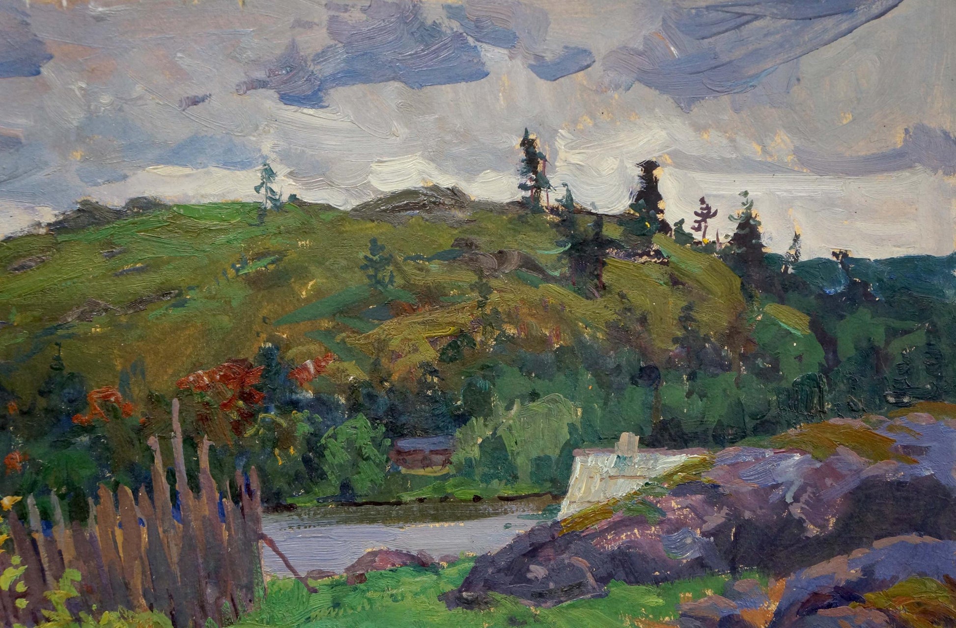 Vibrant impressionist oil painting In the village by Fomin Anatoly Nikiforovich