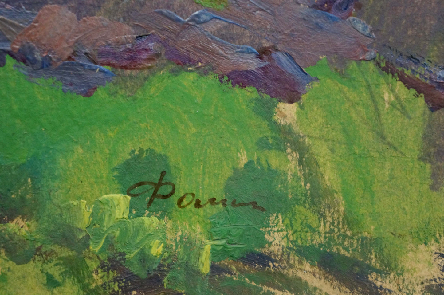 Oil painting In the Village by Fomin Anatoly Nikiforovich with vibrant green brushstrokes