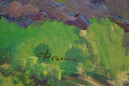 Oil painting In the Village by Fomin Anatoly Nikiforovich with vibrant green brushstrokes