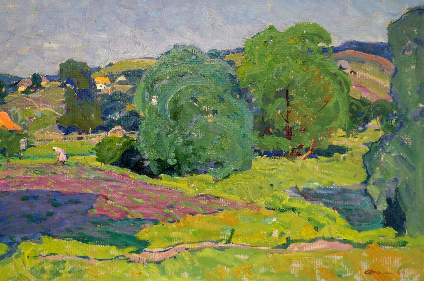 Vibrant impressionist oil painting by Fomin Anatoly Nikiforovich: lush countryside landscape