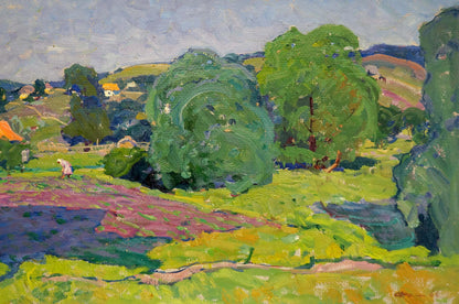Vibrant impressionist oil painting by Fomin Anatoly Nikiforovich: lush countryside landscape