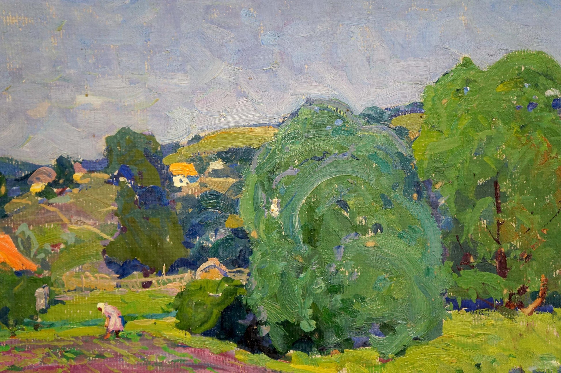 Vibrant impressionist oil painting by Fomin Anatoly Nikiforovich of rural summer landscape