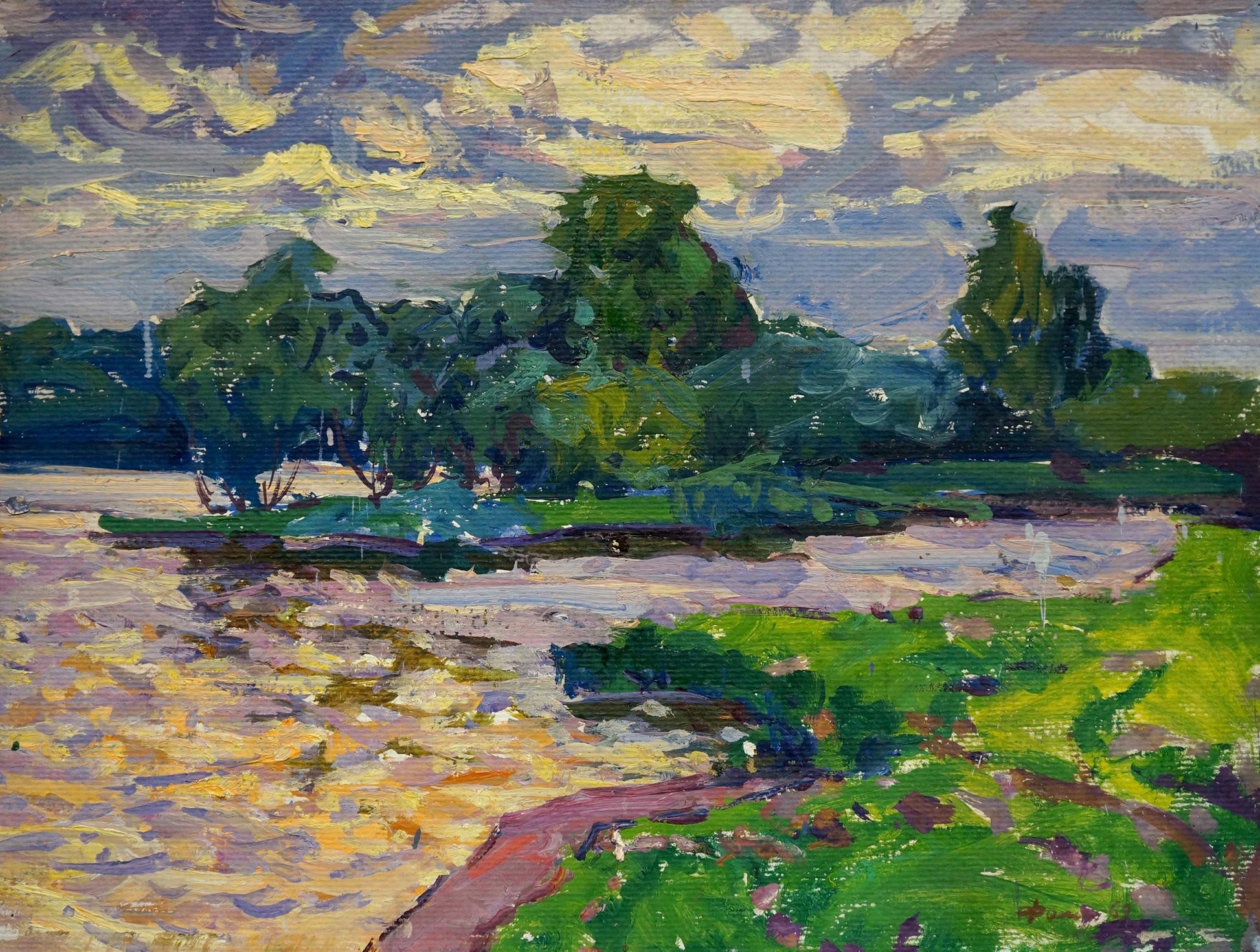 Impressionistic oil painting by Fomin Anatoly Nikiforovich at a lake
