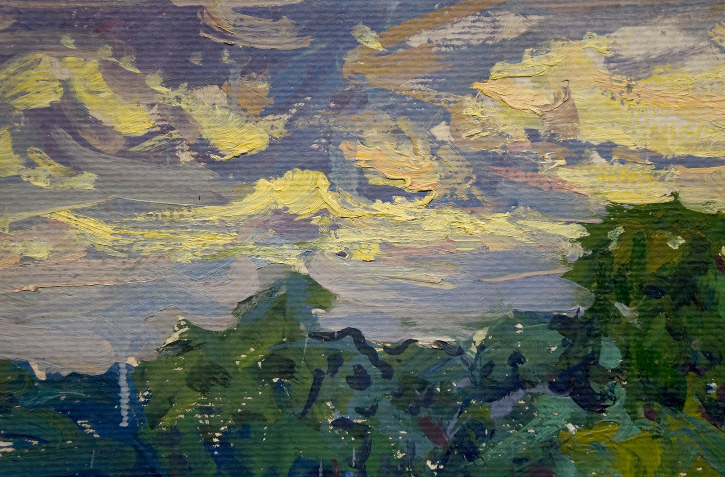 Oil painting At a lake by Fomin Anatoly Nikiforovich with dynamic sky