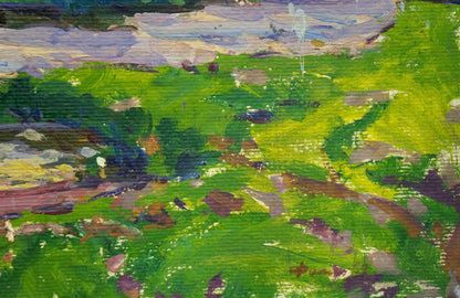 Vibrant green and yellow lake landscape oil painting by Fomin Anatoly Nikiforovich