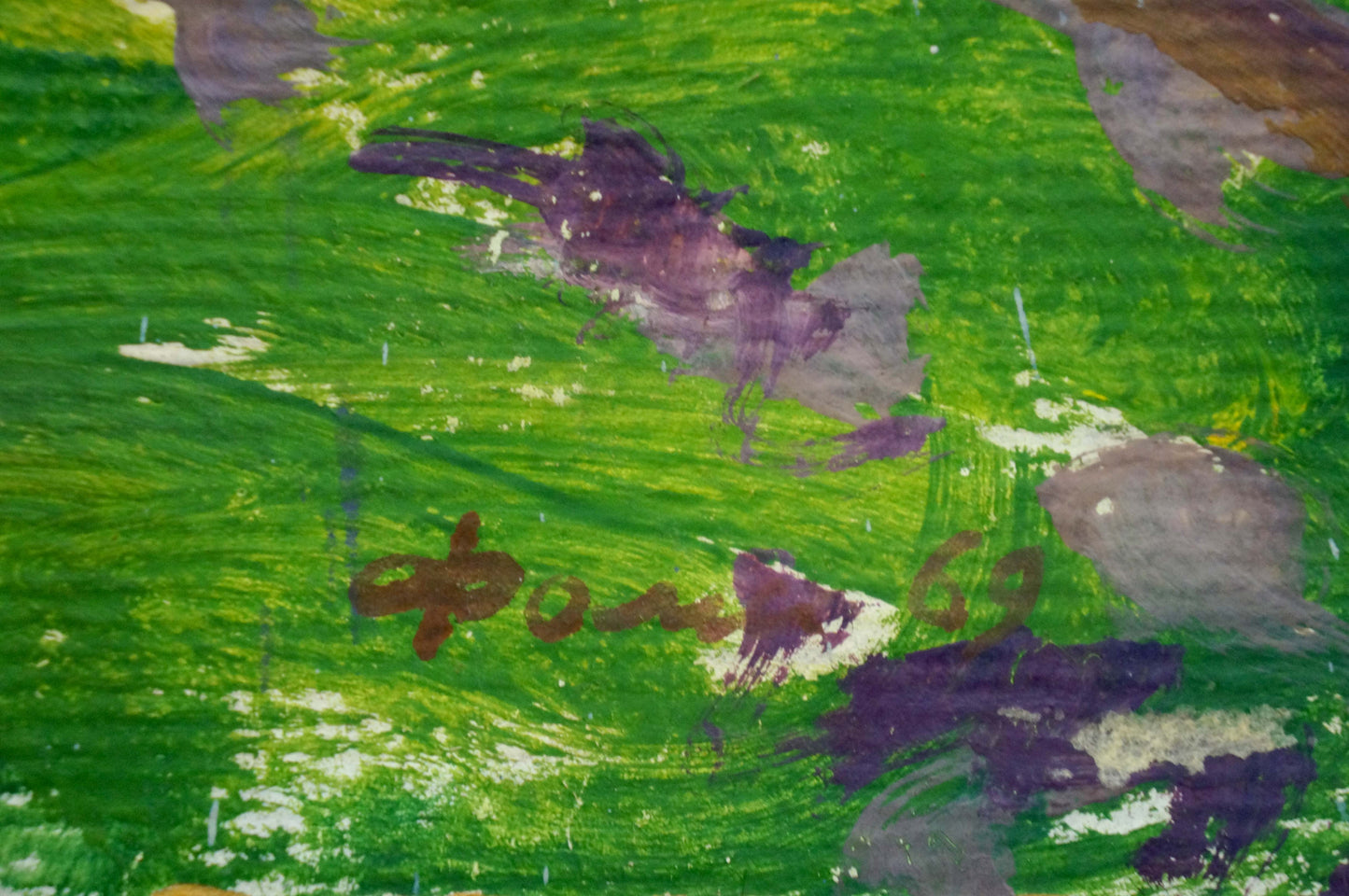 Oil painting At a lake by Fomin Anatoly Nikiforovich, vibrant green textured back