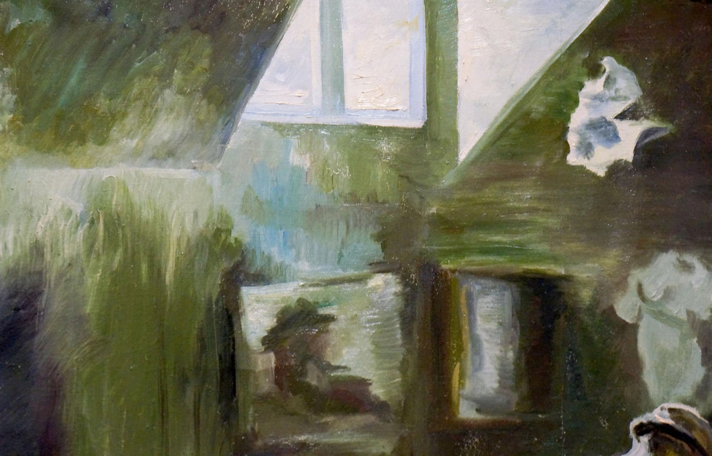 Textured impressionistic oil painting by Titarenko Maria Anatolyevna, green brown interior