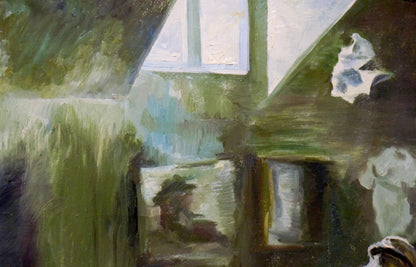 Textured impressionistic oil painting by Titarenko Maria Anatolyevna, green brown interior