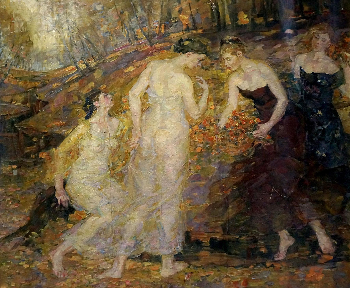 Oil painting by Odarka Tytarenko: impressionistic girls in forest