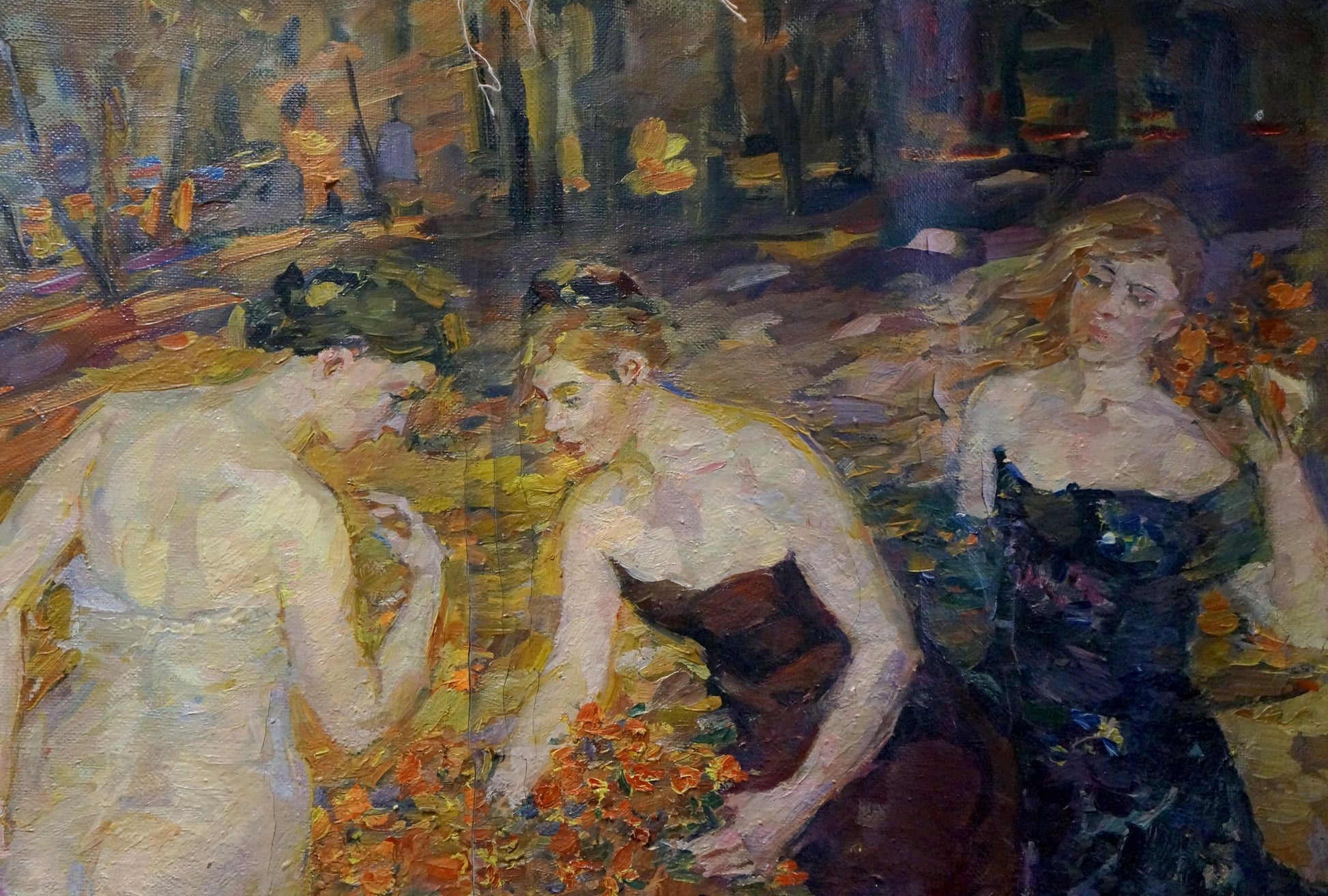 Oil painting Girls in the forest by Odarka Tytarenko, vibrant autumn scene