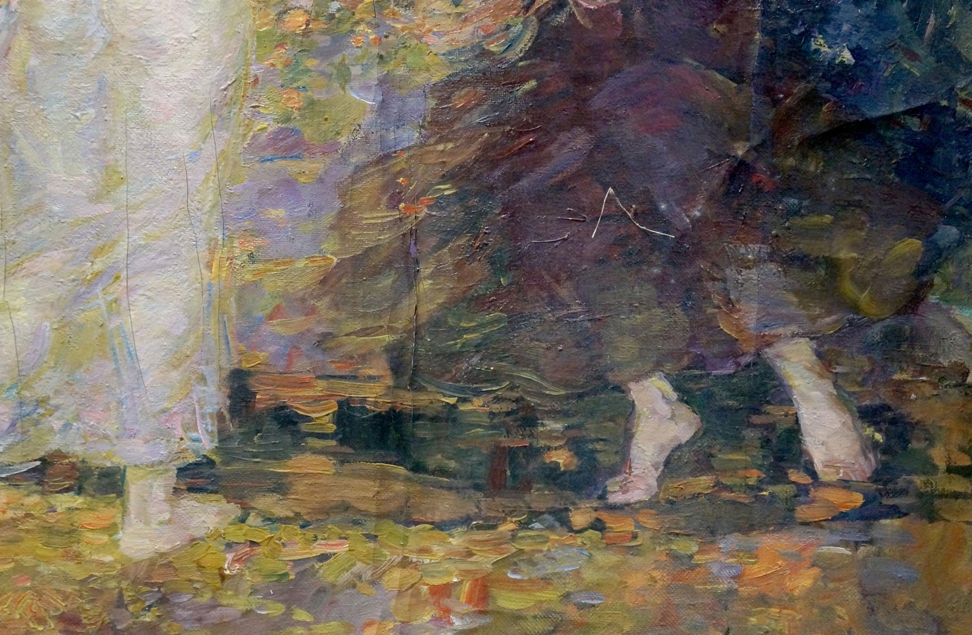 Oil painting Girls in the forest by Odarka Tytarenko impasto earth tones